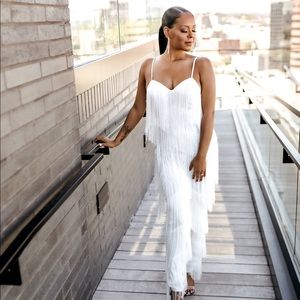 PLT White Tassel Plunge Jumpsuit - White